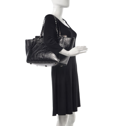 Valentino Garavani Craquele Calfskin Medium Rockstud Tote Black 3 of 9