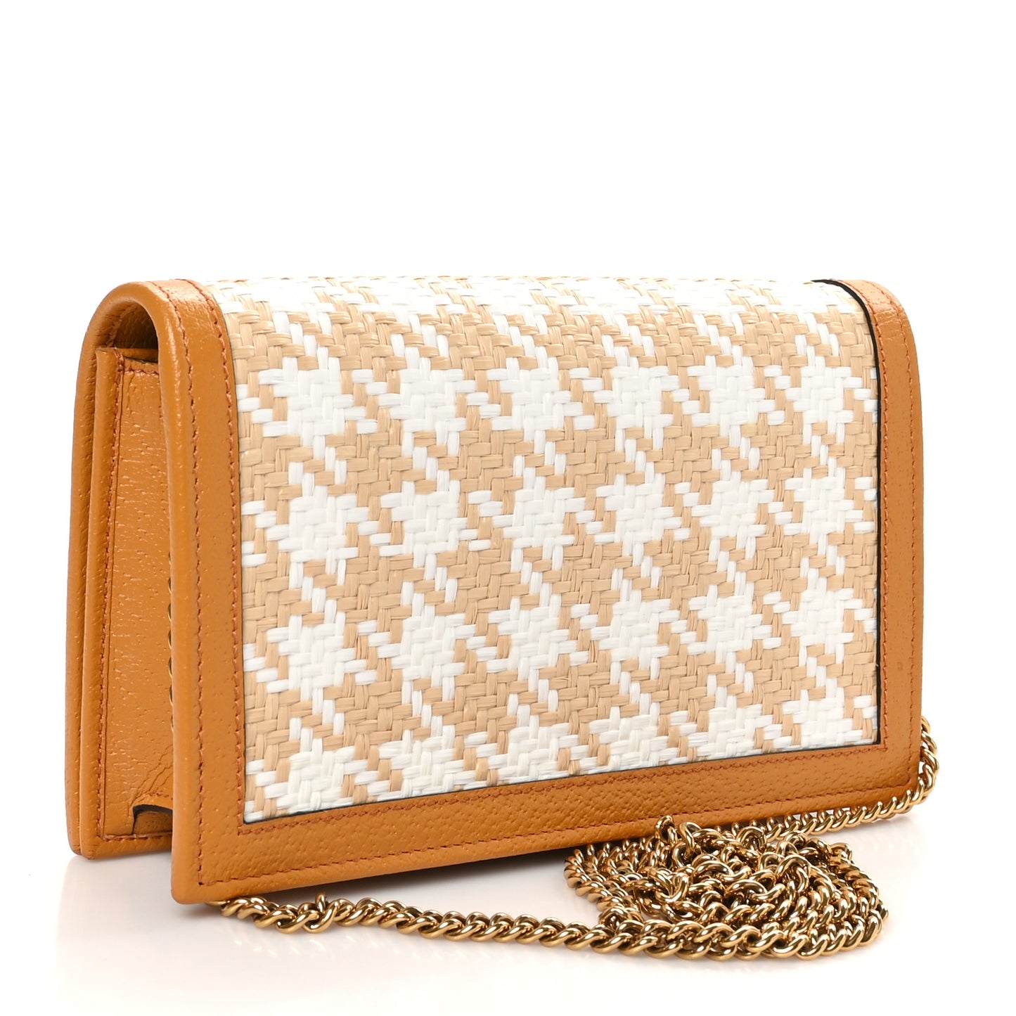 Polished Raffia Textured Dollar Calfskin Houndstooth Mini Diana Chain Bag Natural Sun Oil Mystic White