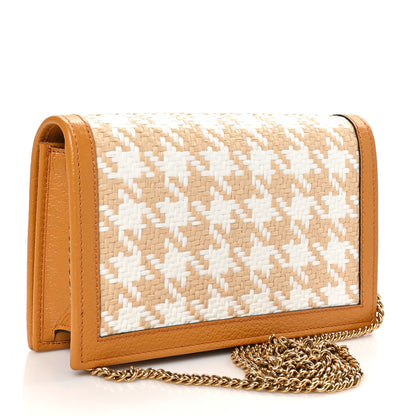 Gucci Polished Raffia Textured Dollar Calfskin Houndstooth Mini Diana Chain Bag Natural Sun Oil Mystic White 3 of 11