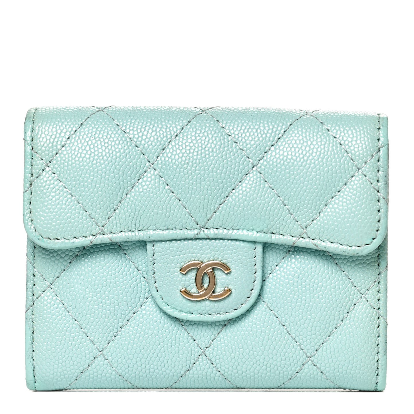 Caviar Quilted Flap Card Holder Wallet Light Blue