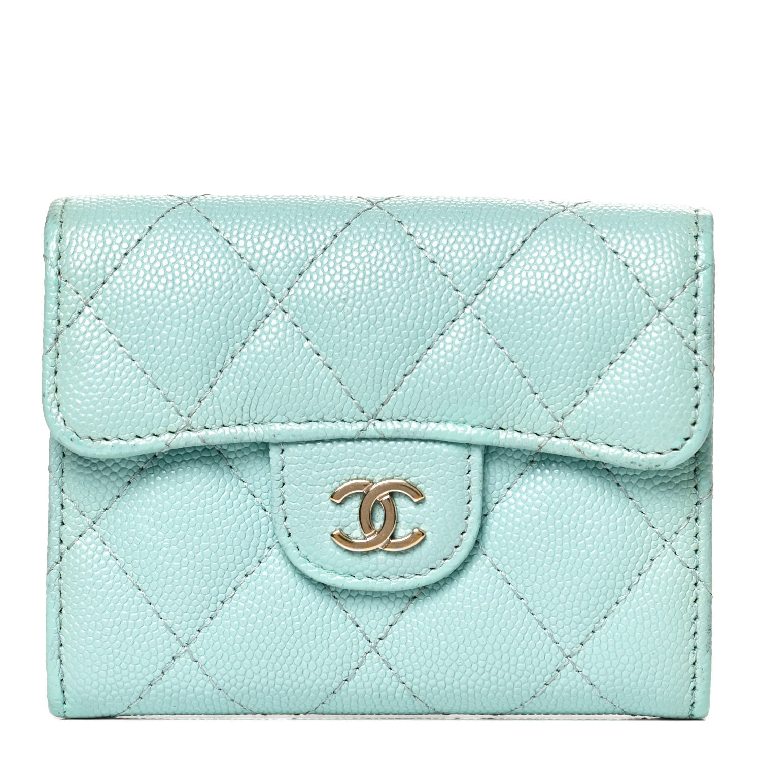 Chanel Caviar Quilted Flap Card Holder Wallet Light Blue 1 of 8
