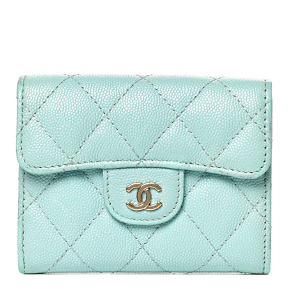 Chanel Caviar Quilted Flap Card Holder Wallet Light Blue 1 of 8