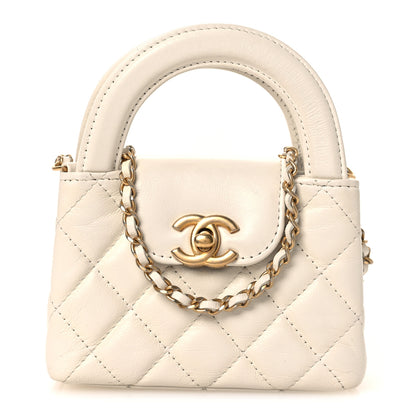 Chanel Shiny Aged Calfskin Quilted Mini Nano Kelly Shopper White 1 of 12