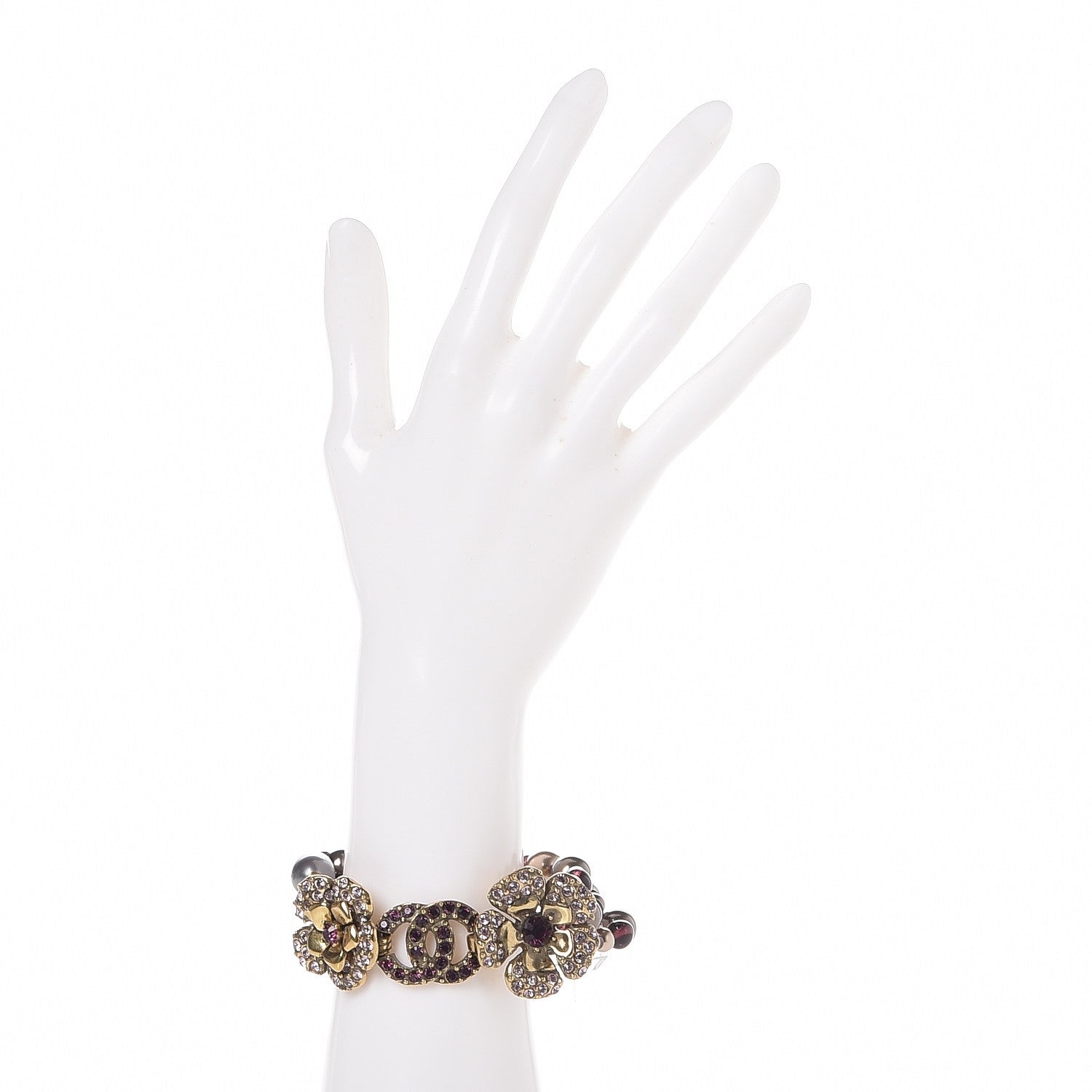 Chanel Crystal Bead CC Camellia Bracelet Purple Gold 2 of 6