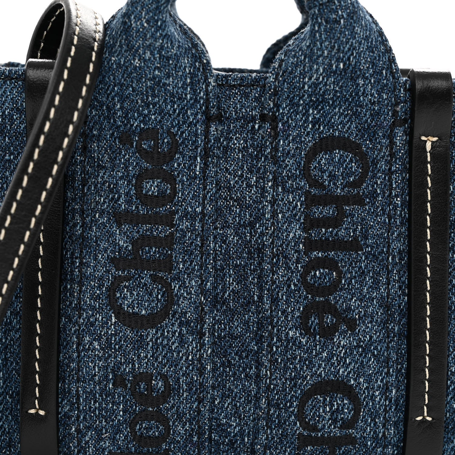Chloe Denim Calfskin Nano Woody Ribbon Tote With Strap Blue 7 of 9