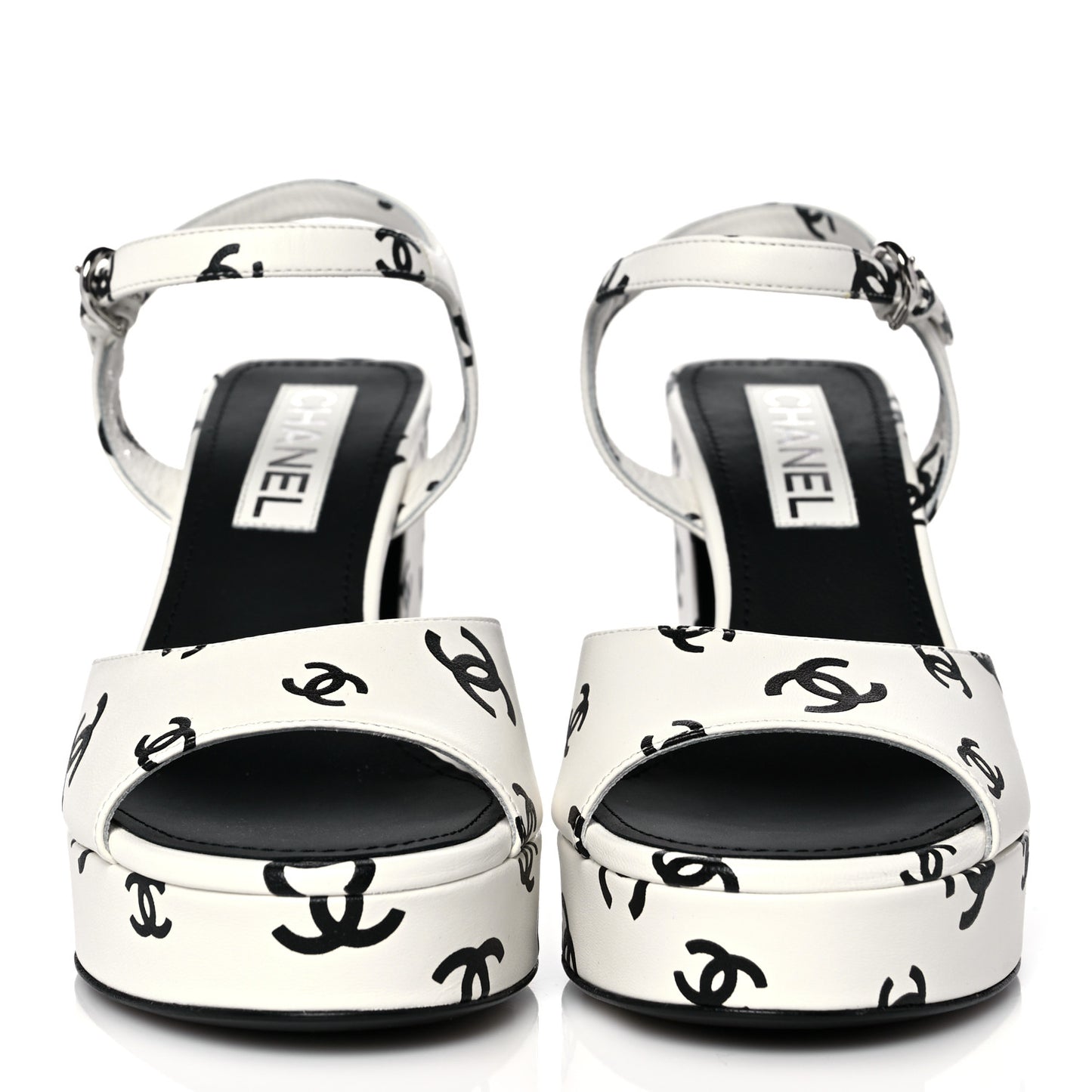 Printed Lambskin Coco Beach Platform Sandals 39 White Black