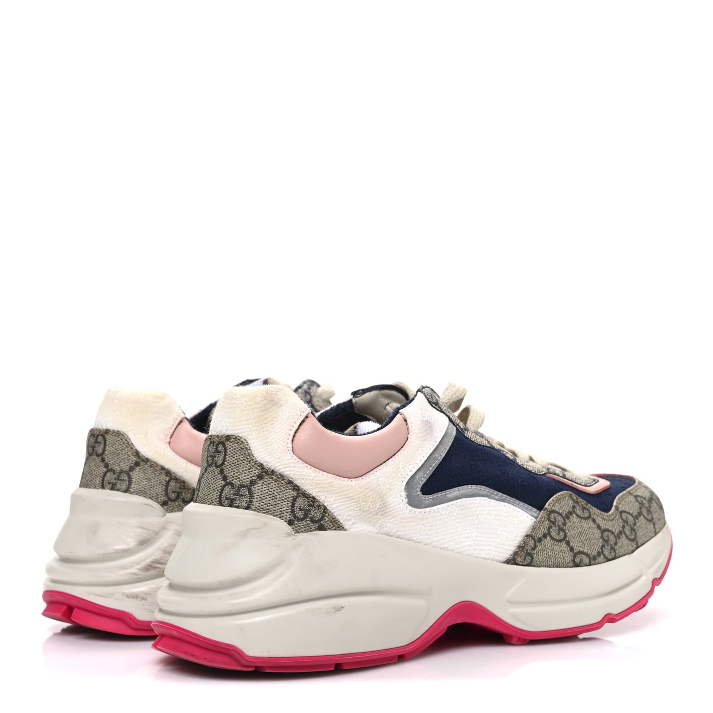 GG Supreme Monogram Mix Monogram Womens Rhyton Sneakers 36 London Blue Beige Pale Pink