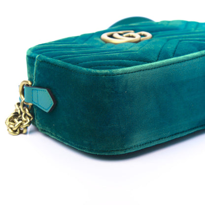 Gucci Velvet Matelasse Small GG Marmont Chain Shoulder Bag Pavone Cyan 6 of 11