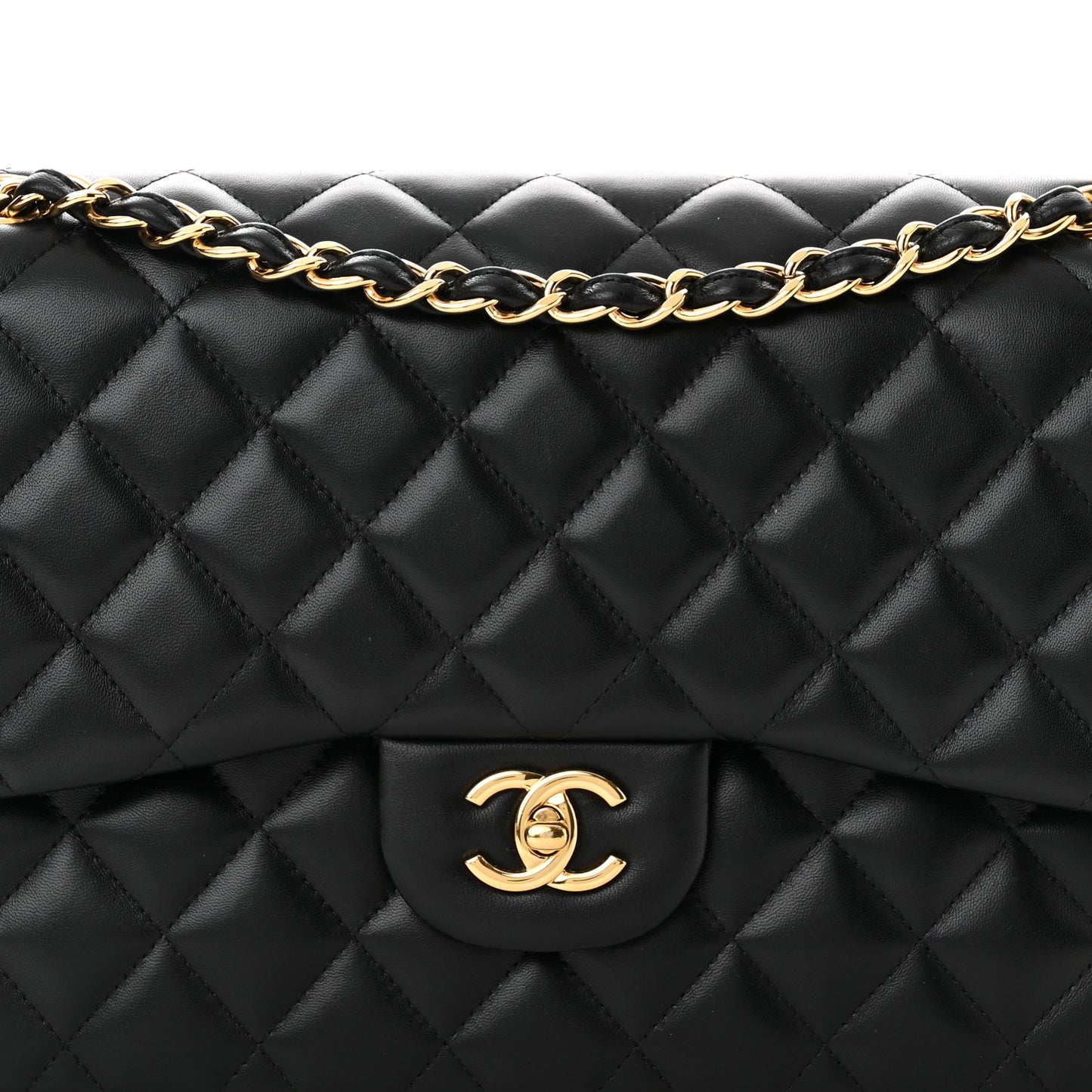 Lambskin Quilted Jumbo Double Flap Black