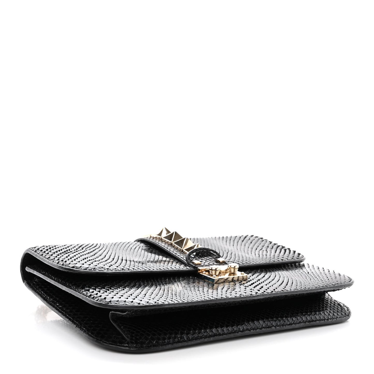 Snakeskin Medium Glam Lock Rockstud Flap Black