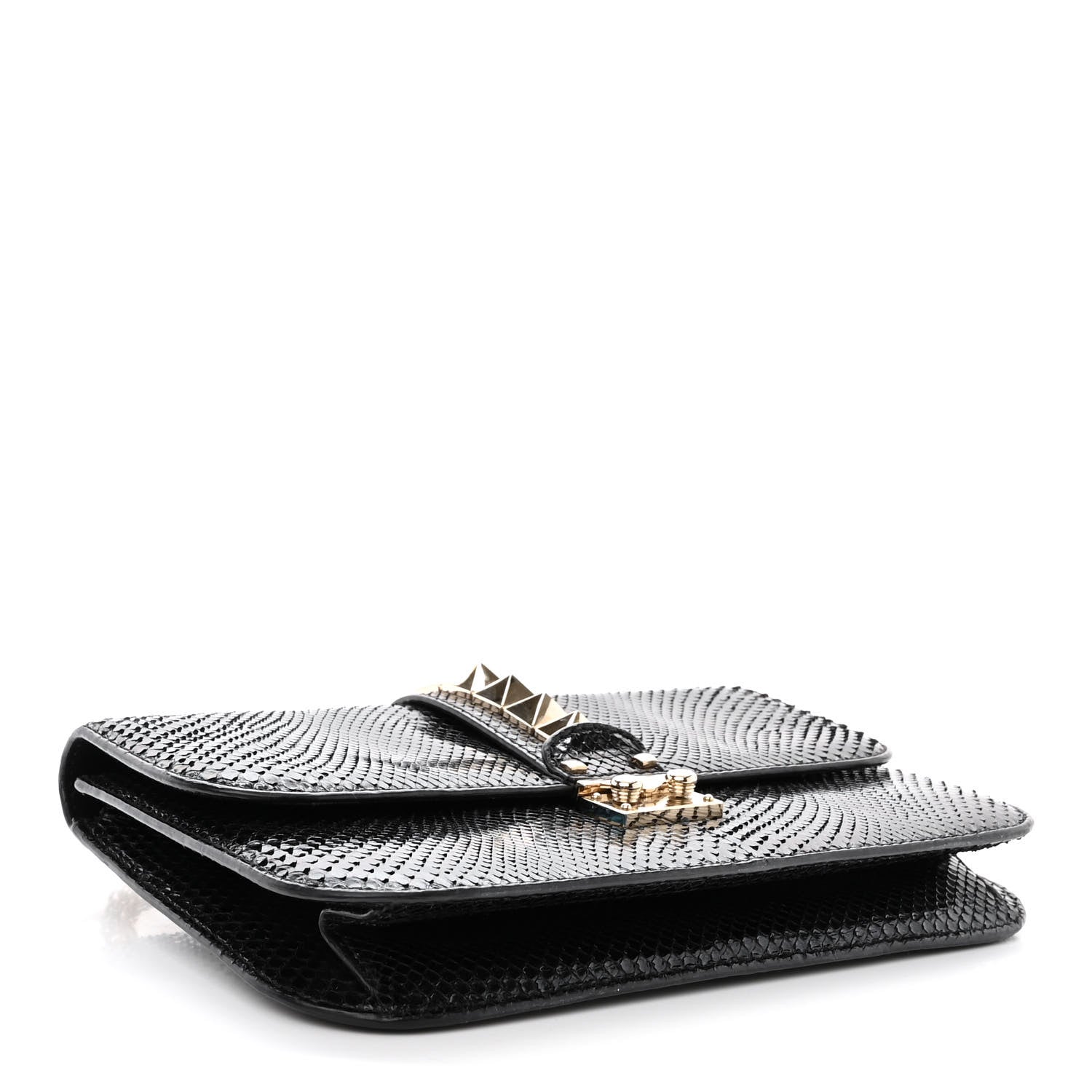 Valentino Garavani Snakeskin Medium Glam Lock Rockstud Flap Black 5 of 10