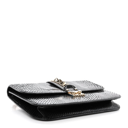 Valentino Garavani Snakeskin Medium Glam Lock Rockstud Flap Black 5 of 10