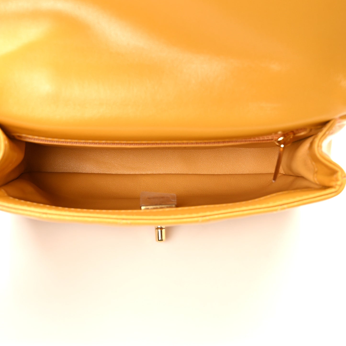Shiny Lambskin Quilted Golden Links Top Handle Flap Yellow