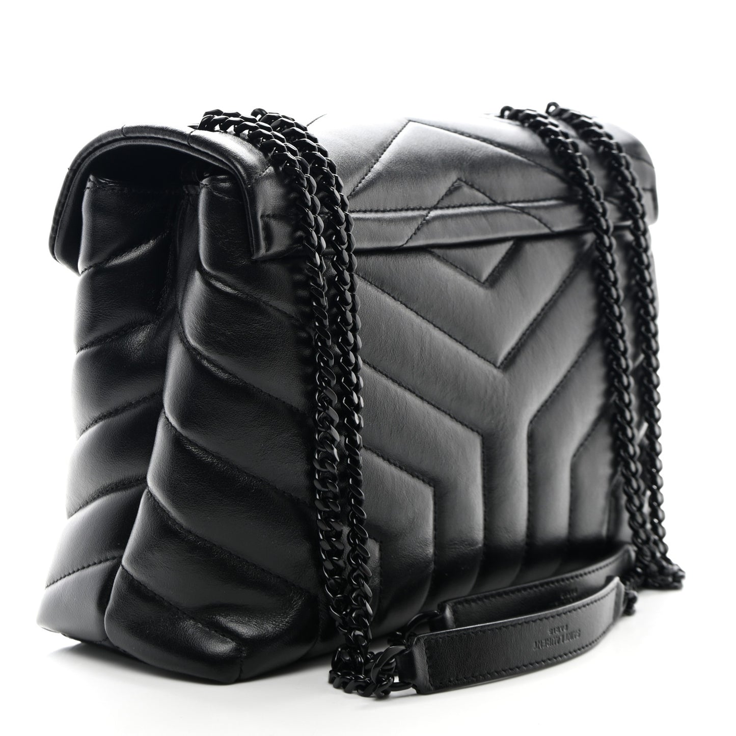 Calfskin Y Quilted Monogram Monochrome Small Loulou Chain Satchel Black