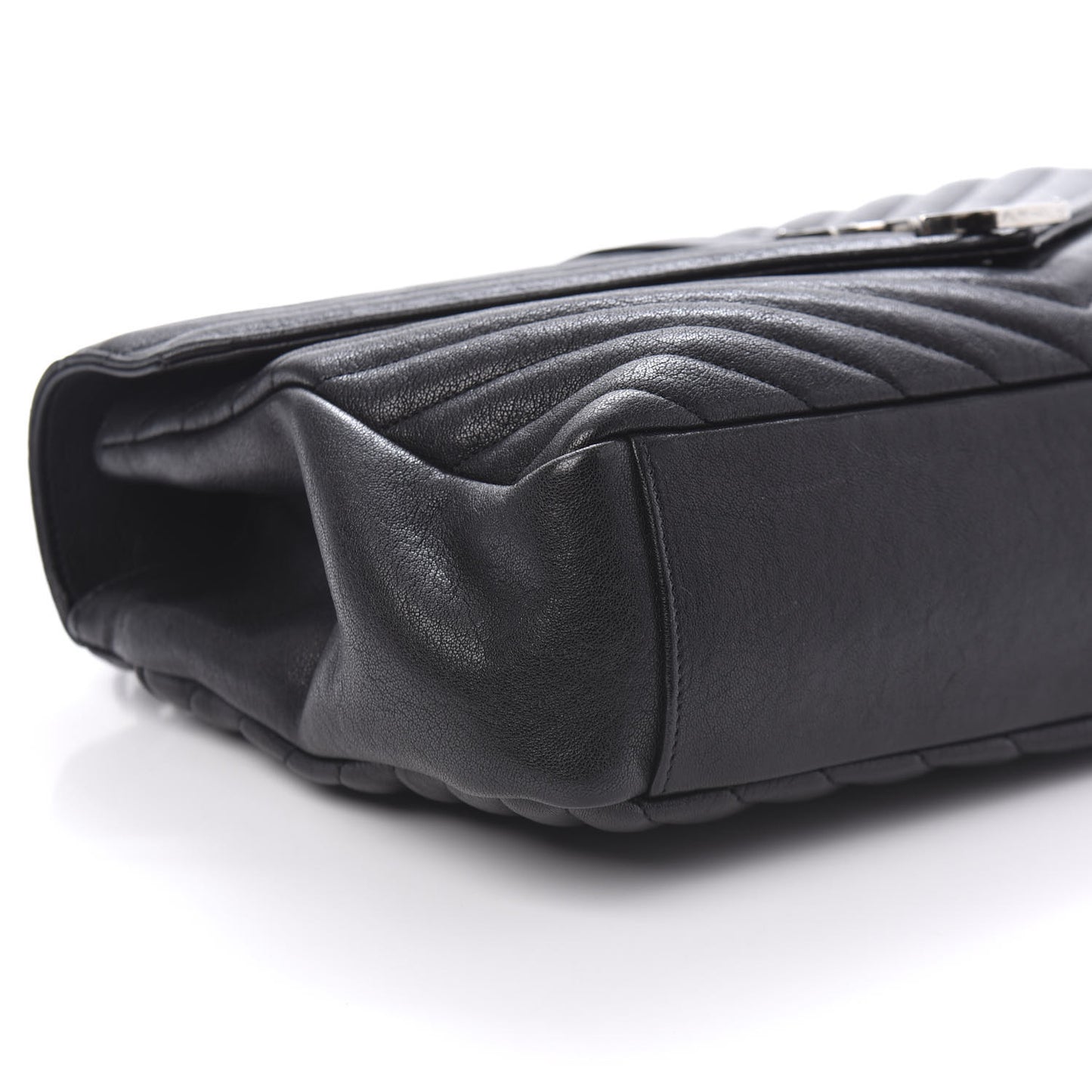Sheepskin Matelasse Chevron Monogram Large College Satchel Black