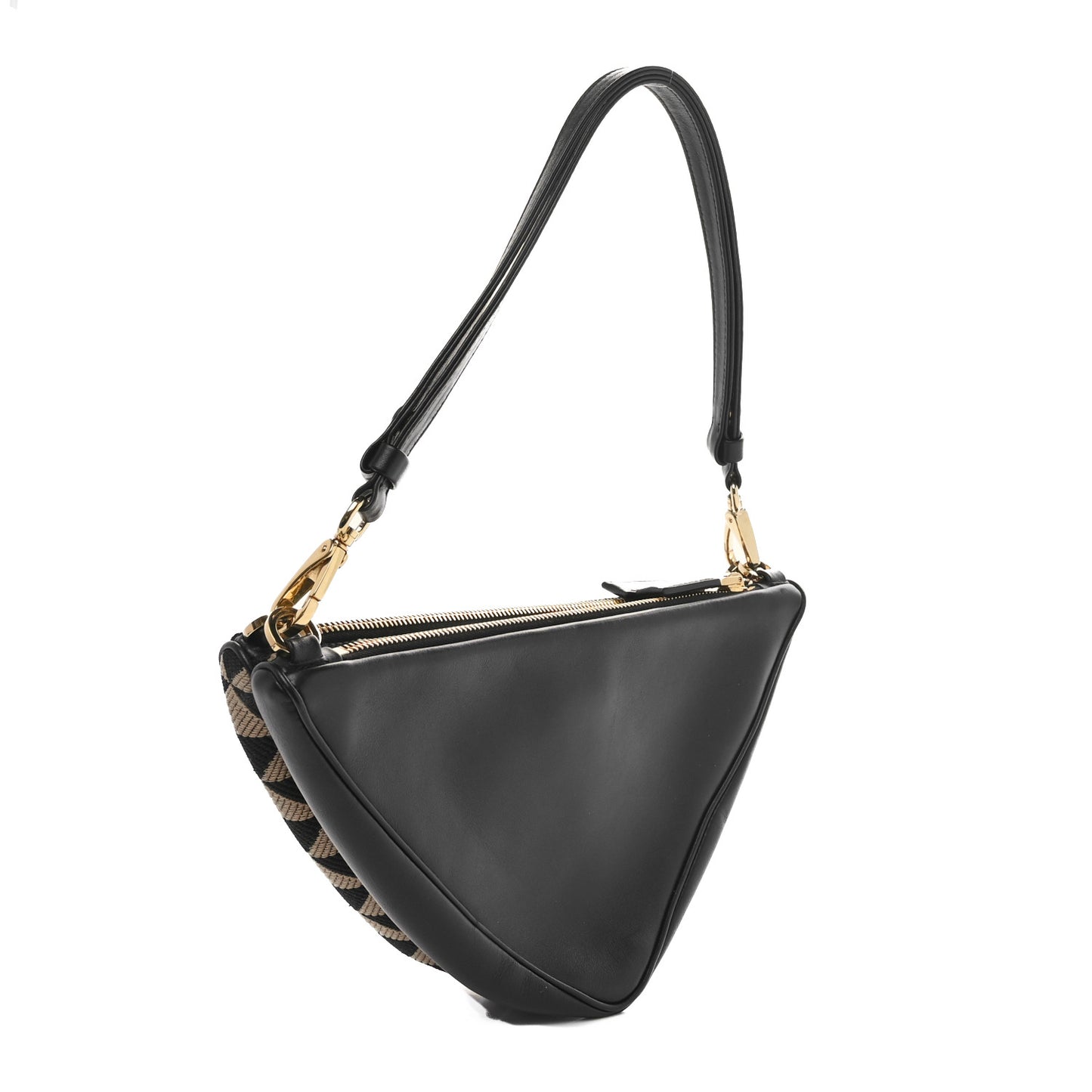 Jacquard Calfskin Triangolo Symbole Embroidered Mini Triangle Double Bag Black Corda