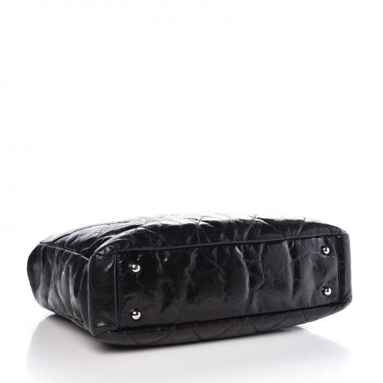 Glazed Calfskin Quilted Tweed Portobello Tote Black Red