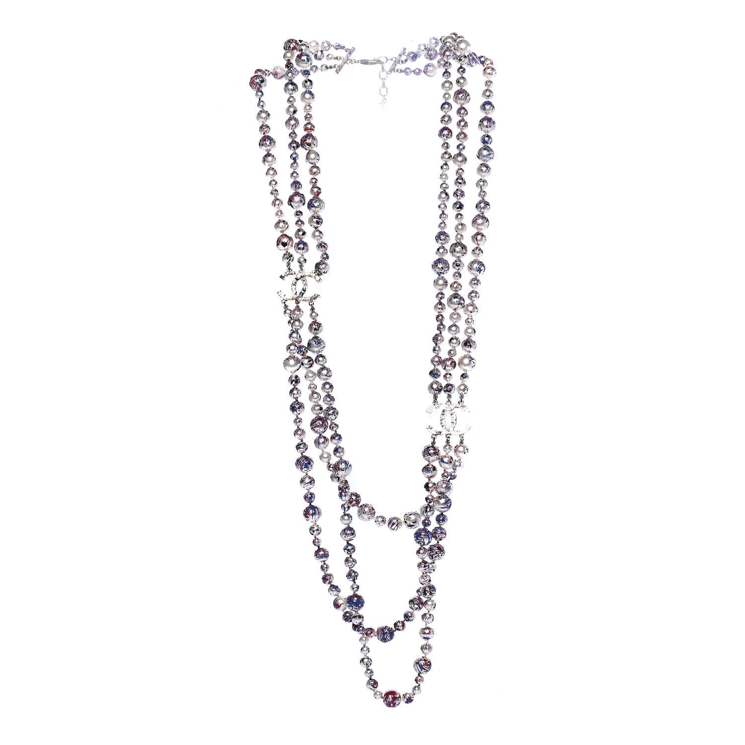 Chanel Painted Pearl CC Long Multi Strand Necklace Gold Black Red Blue 2 of 4