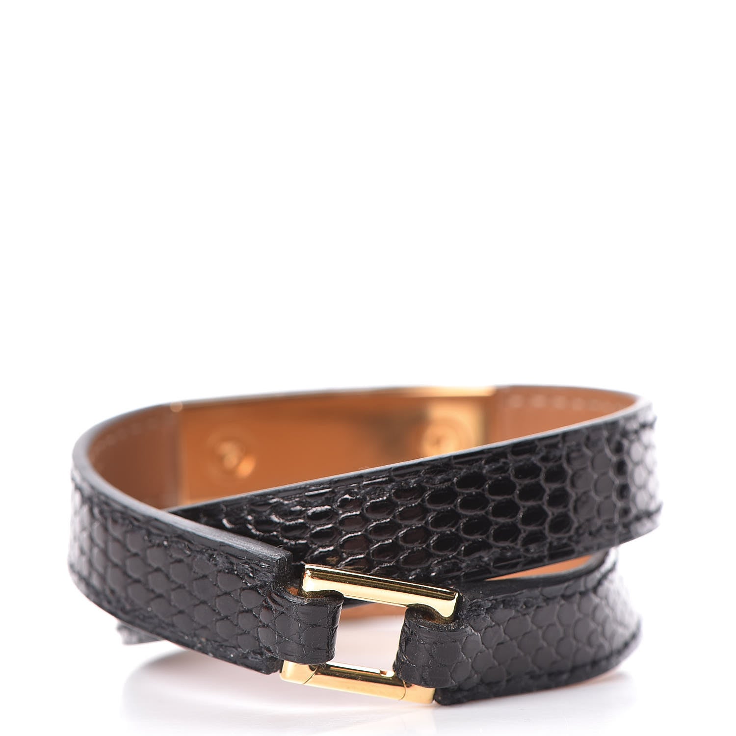 Hermes Lizard Rivale Double Tour Bracelet T2 Black 3 of 7