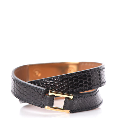 Hermes Lizard Rivale Double Tour Bracelet T2 Black 3 of 7
