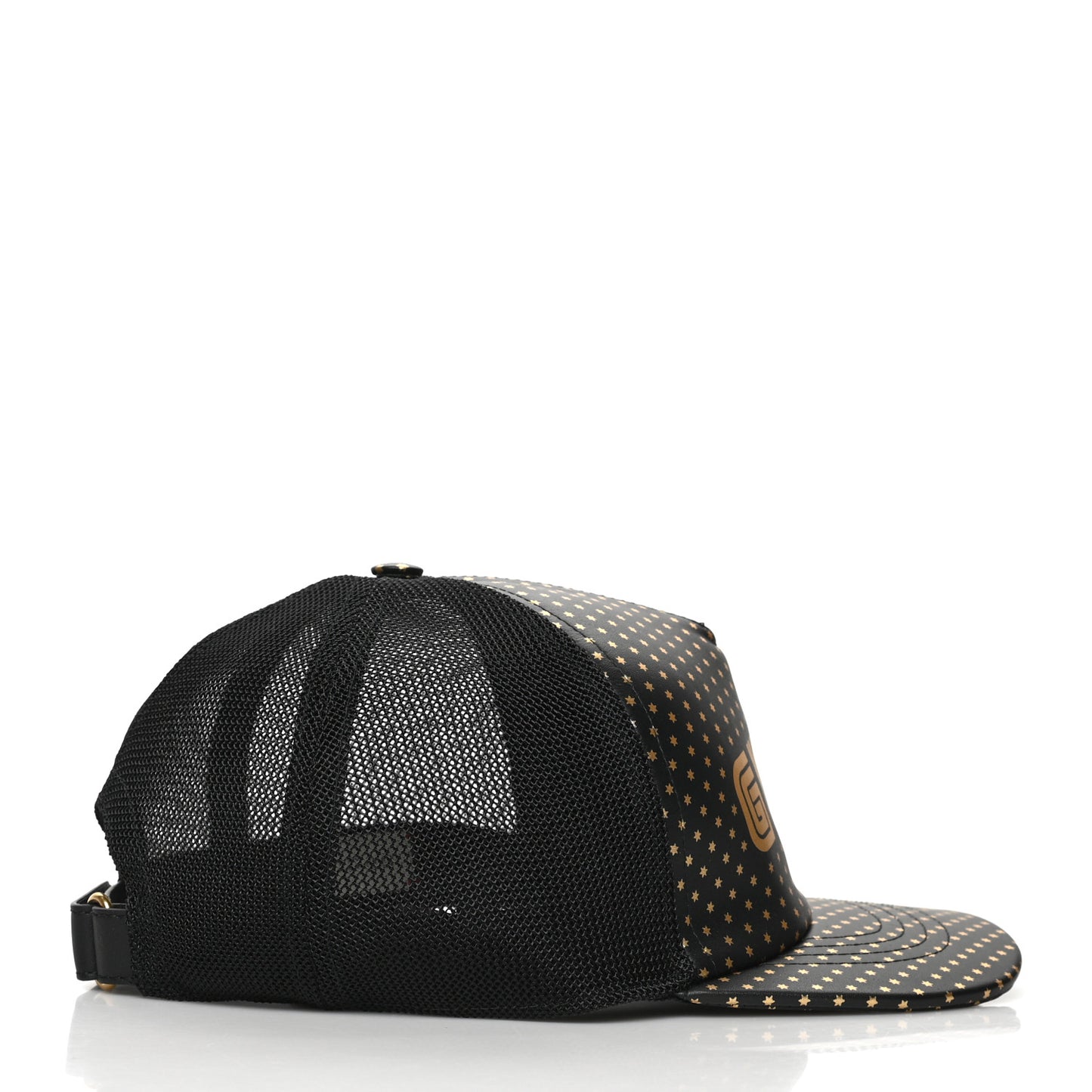 X SEGA Calfskin GUCCY Stars Baseball Hat S Black Gold
