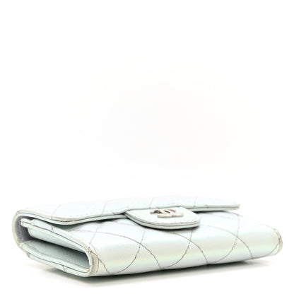 Chanel Iridescent Calfskin Quilted Flap Card Holder Wallet Light Blue 3 of 8