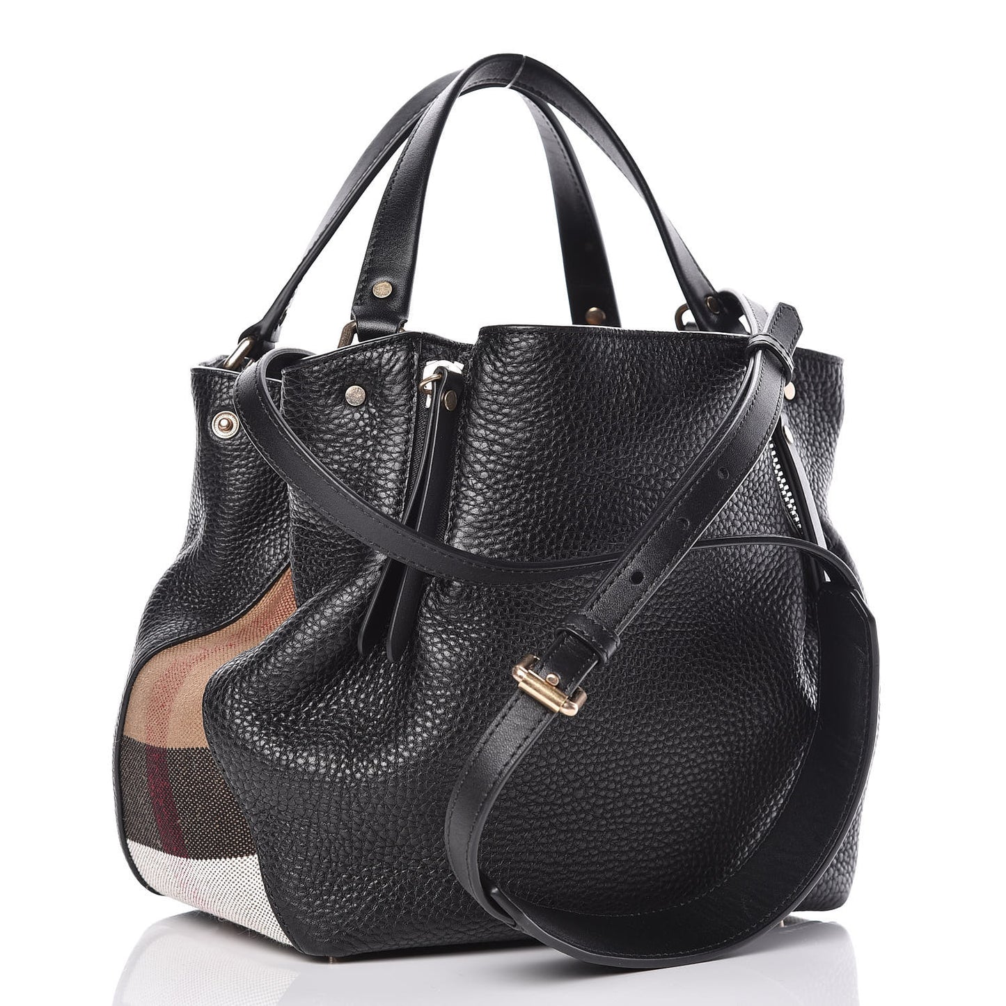 Grainy Calfskin House Check Small Maidstone Black