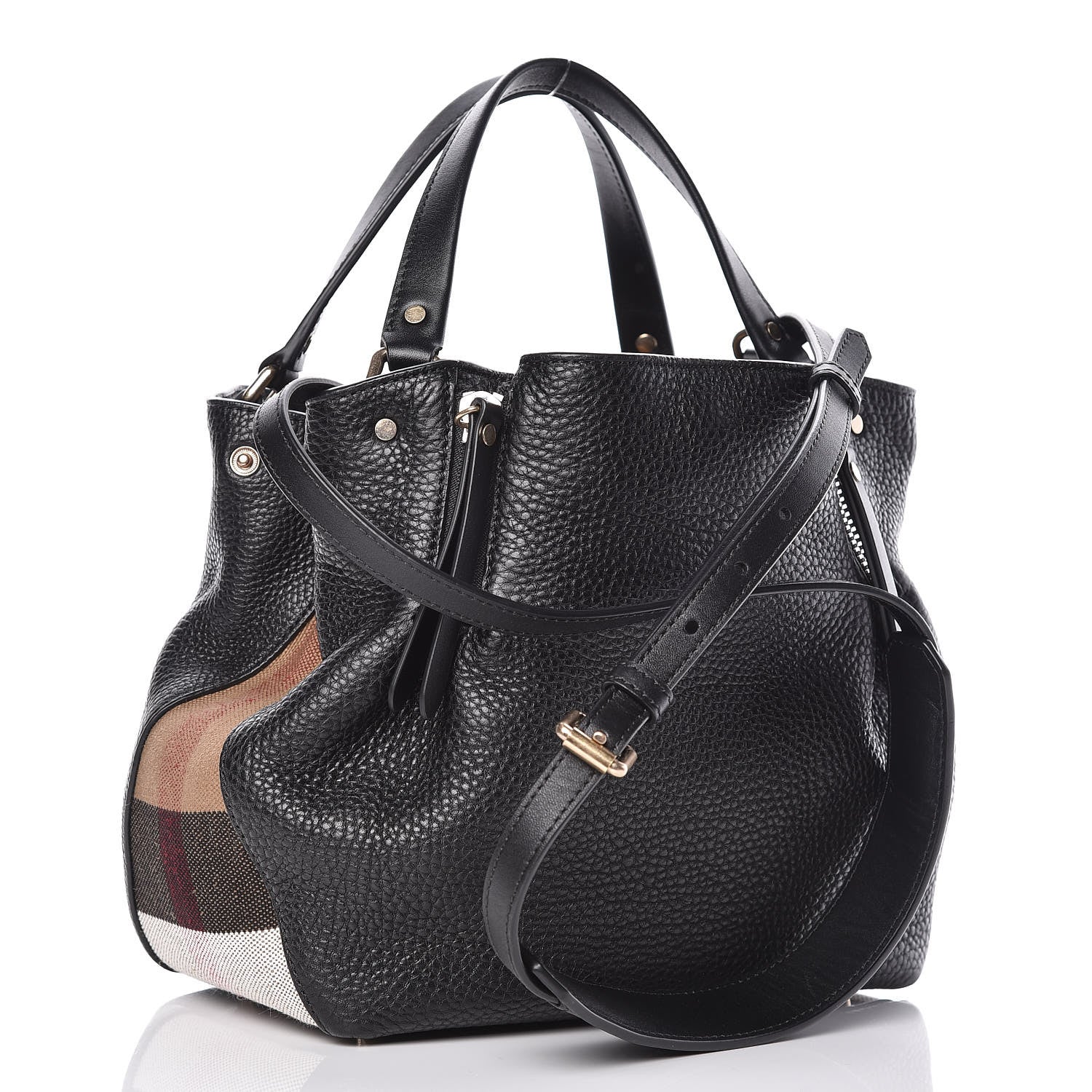 Burberry Grainy Calfskin House Check Small Maidstone Black 3 of 10