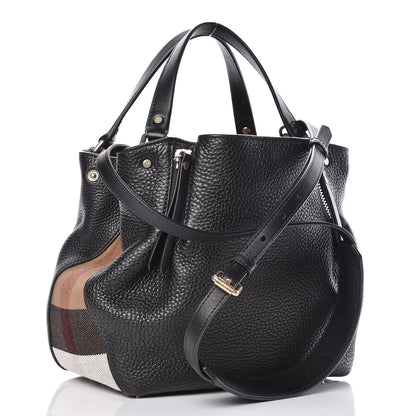 Burberry Grainy Calfskin House Check Small Maidstone Black 3 of 10