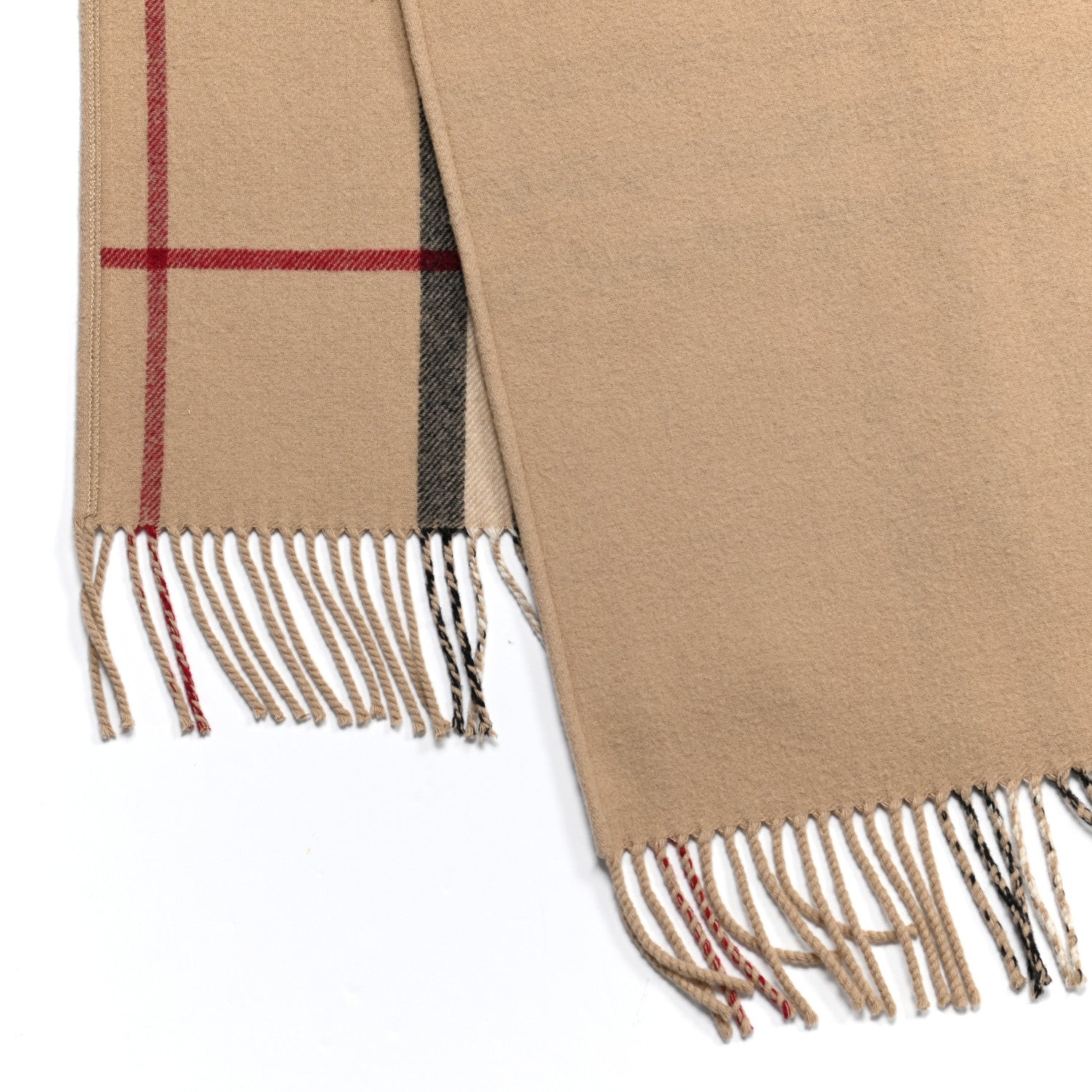 Burberry Wool Cashmere Giant Check Fringe Scarf Camel 2 of 4