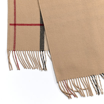 Burberry Wool Cashmere Giant Check Fringe Scarf Camel 2 of 4