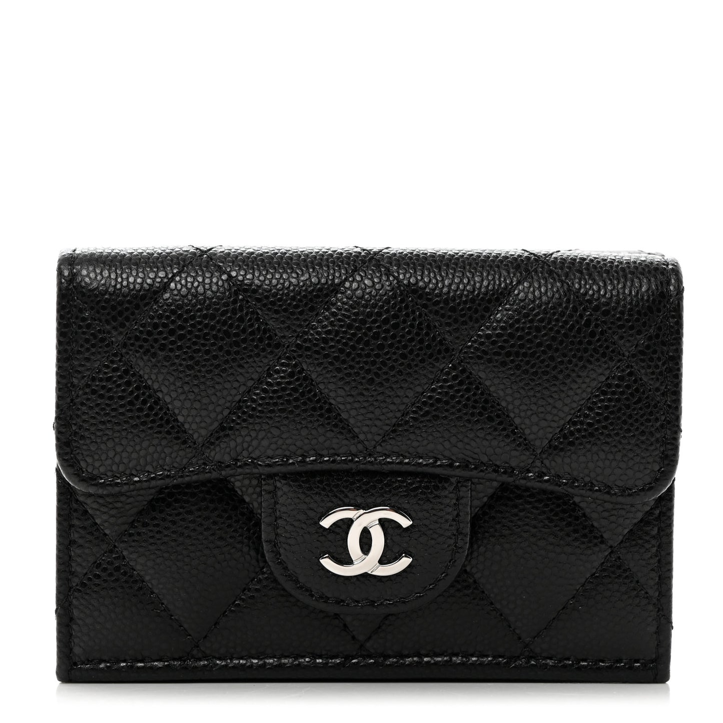 Caviar Quilted Double Flap Wallet Black