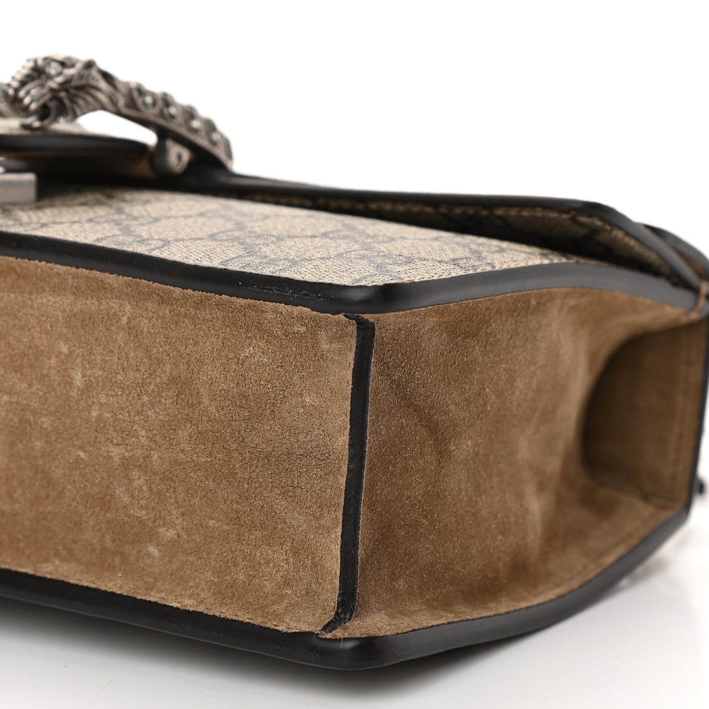 GG Supreme Monogram Suede Crystal Small Dionysus Shoulder Bag Beige Ebony Taupe
