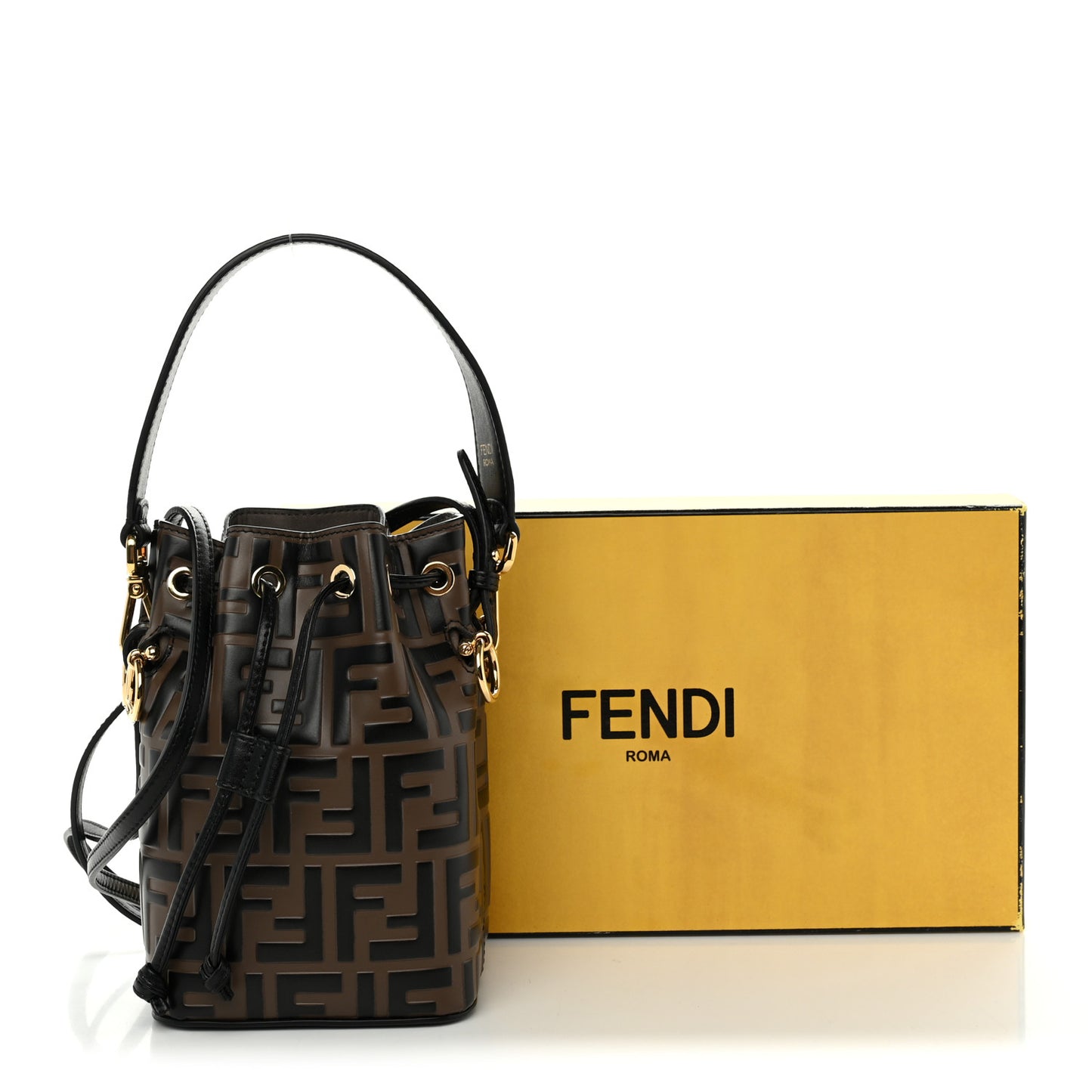 Vitello Liberty F is Fendi Bi-Color FF 1974 Embossed Mini Mon Tresor Bucket Bag Maya Black