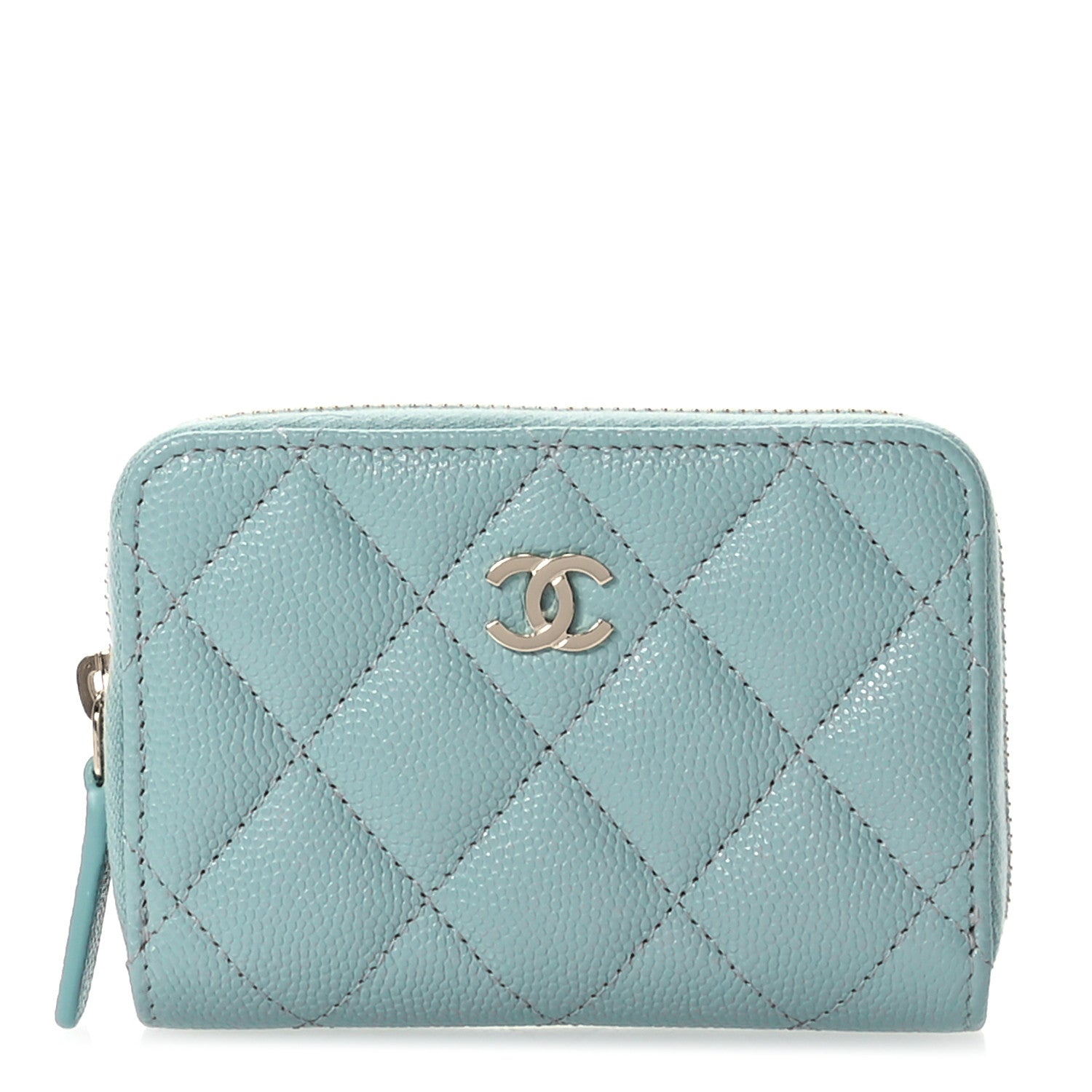 Chanel Caviar Quilted Zip Coin Purse Light Blue 1 of 8
