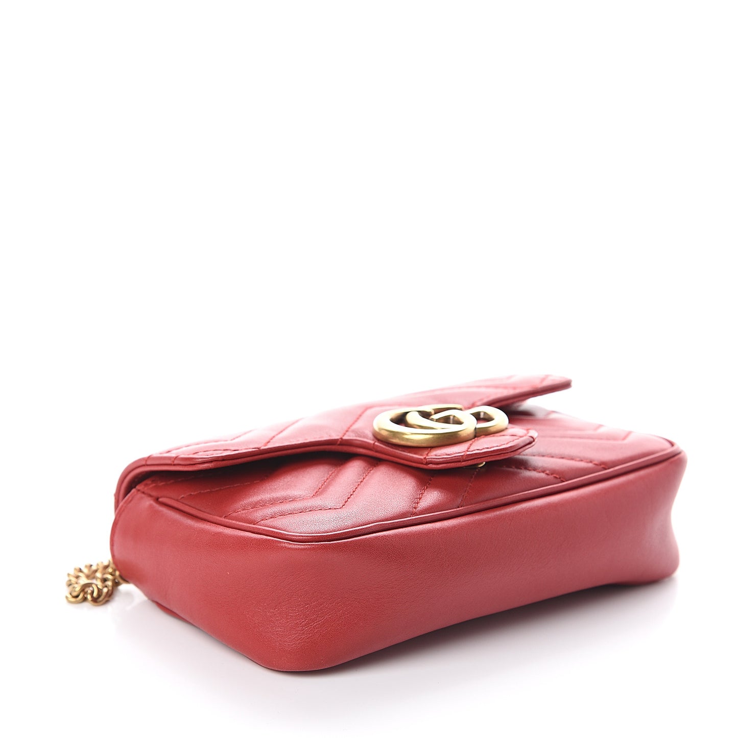 Calfskin Matelasse Super Mini GG Marmont Shoulder Bag Hibiscus Red