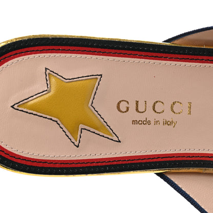 Gucci Grosgrain Web Thong Sandals 38.5 Navy Blue Hibiscus Red White 7 of 8
