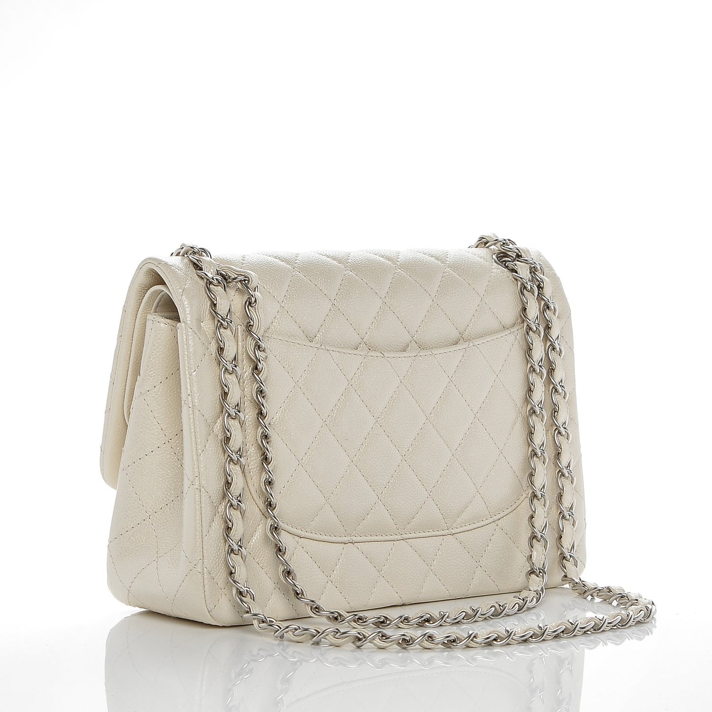 Pearly Caviar Quilted Jumbo Double Flap Dark White