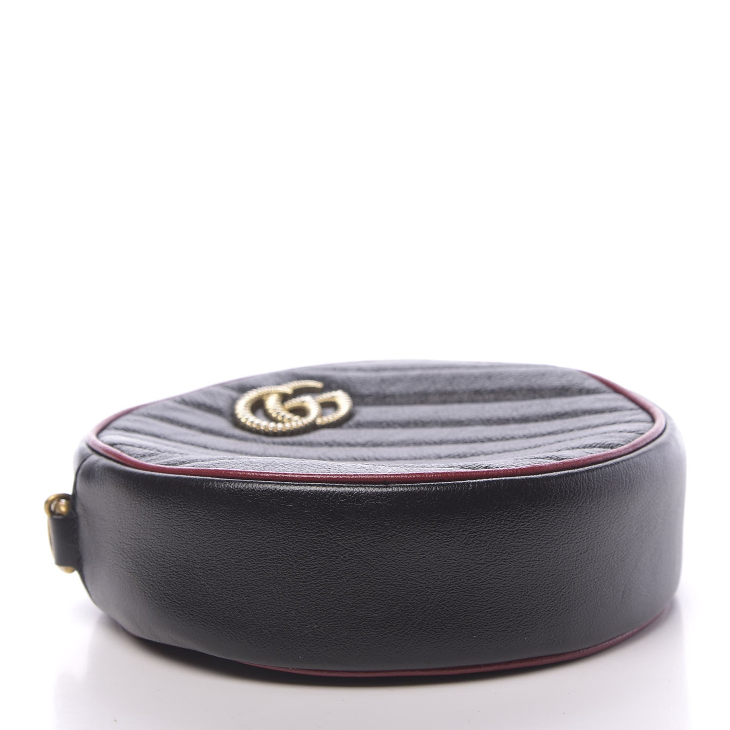 Gucci Vintage Effect Calfskin Matelasse Diagonal Mini Torchon GG Marmont Round Shoulder Bag Black Romantic Cherry 4 of 10