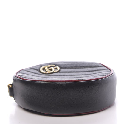 Gucci Vintage Effect Calfskin Matelasse Diagonal Mini Torchon GG Marmont Round Shoulder Bag Black Romantic Cherry 4 of 10