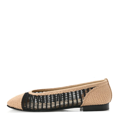 Chanel Raffia Cap Toe Ballerina Flats 39.5 Black Beige 1 of 10