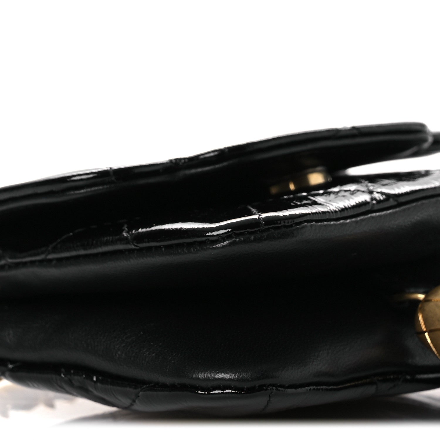 Chanel Crumpled Patent Lambskin Quilted Tassel Clutch With Chain Black 9 of 11