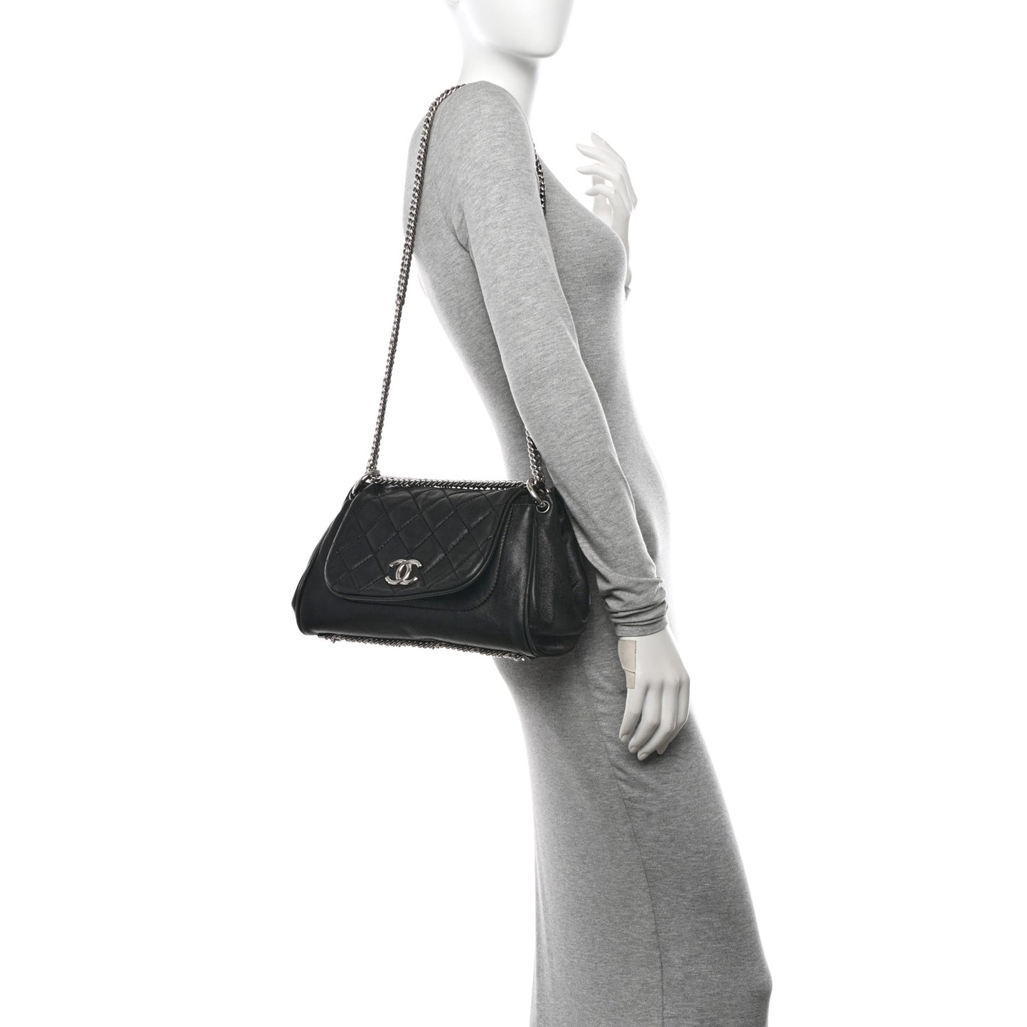 Washed Lambskin Quilted Bijoux Chain Accordion Flap Black