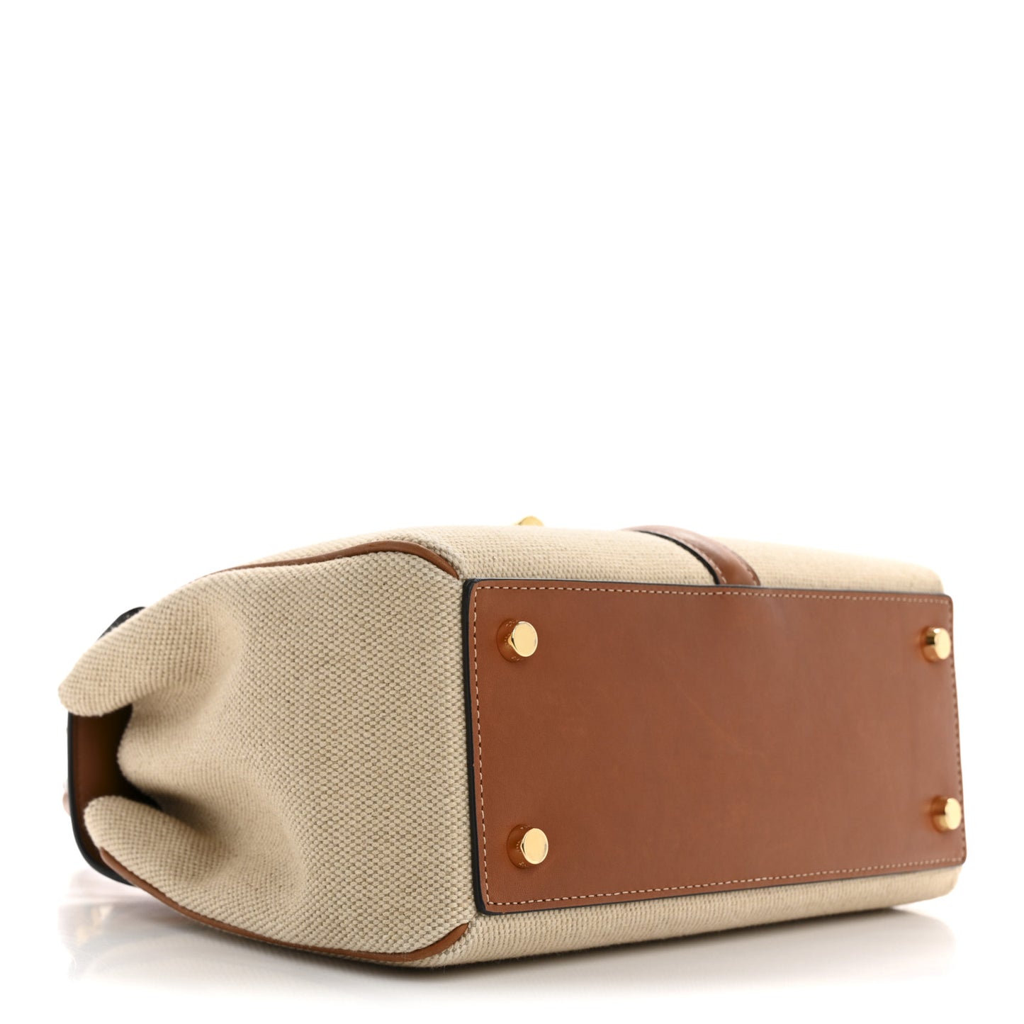 Canvas Calfskin Small 16 Top Handle Bag Natural Tan