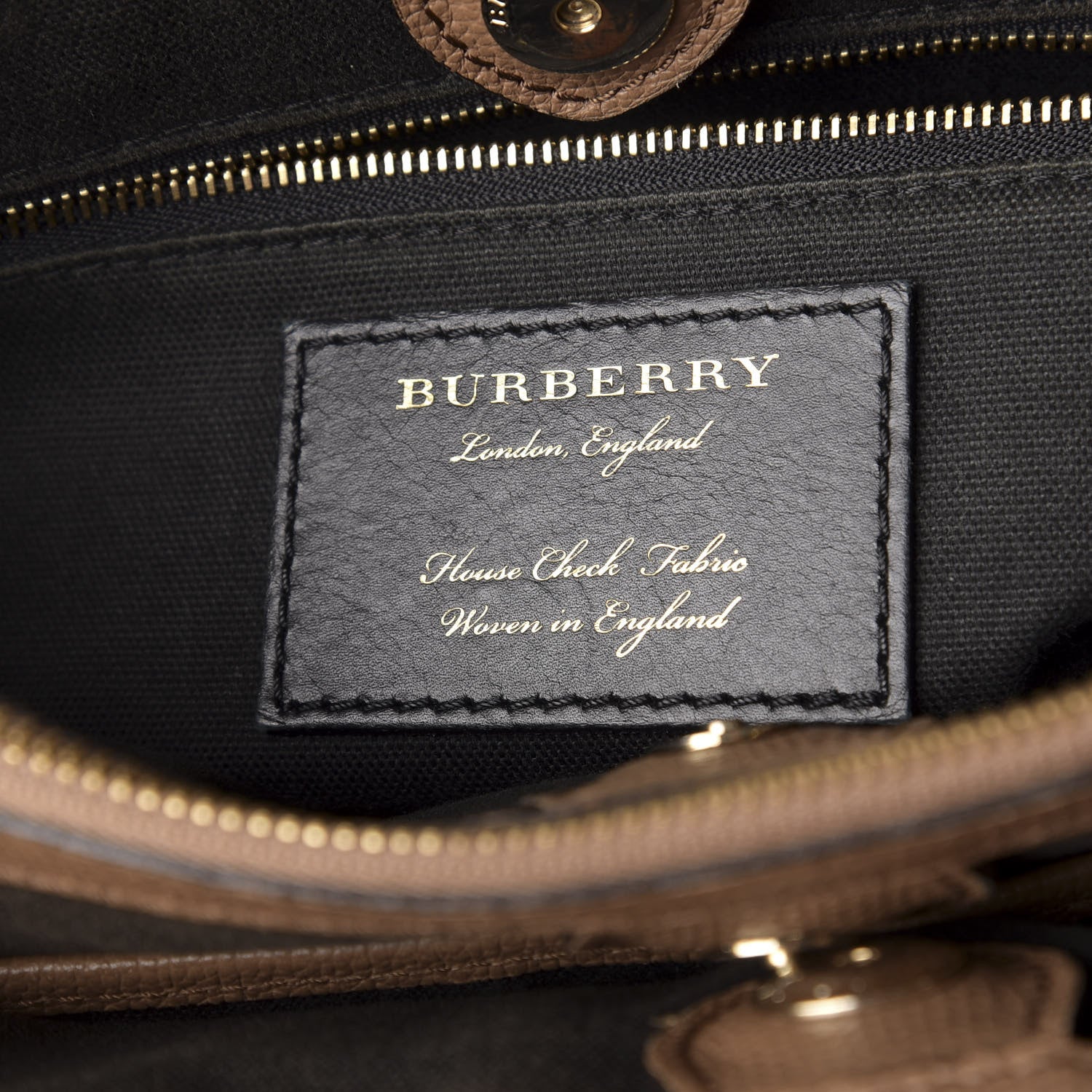 Burberry Grainy Calfskin House Check Medium Banner Tote Dark Sand 9 of 14
