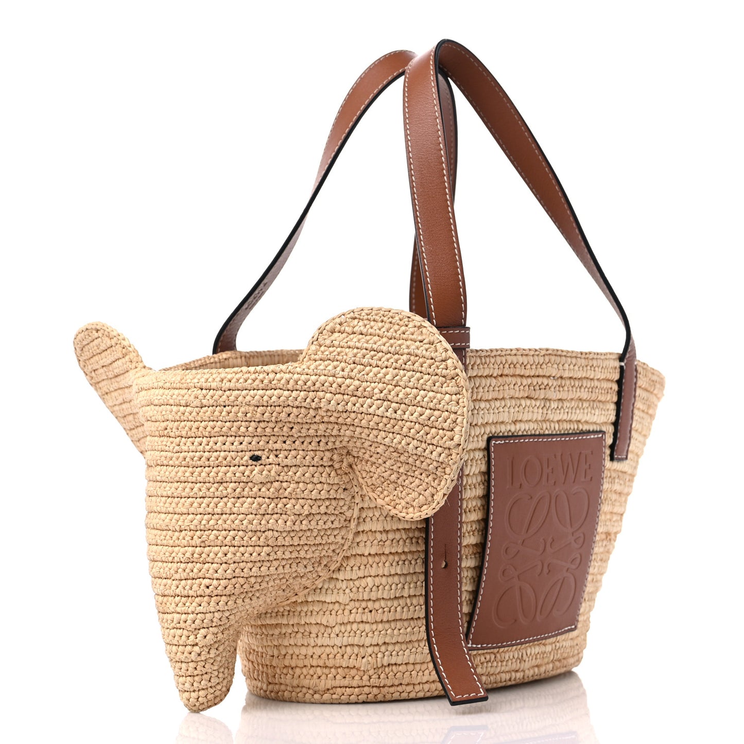 Raffia Small Elephant Basket Tote Bag Natural Tan
