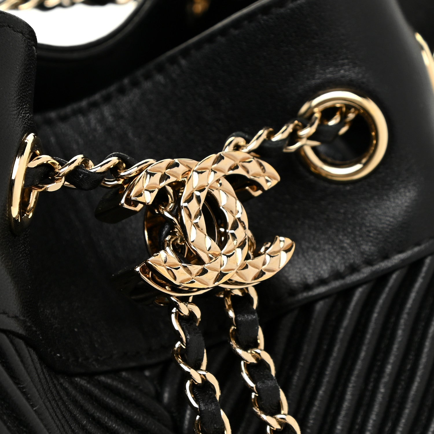 Chanel Lambskin Chevron Drawstring Bag Black 10 of 13