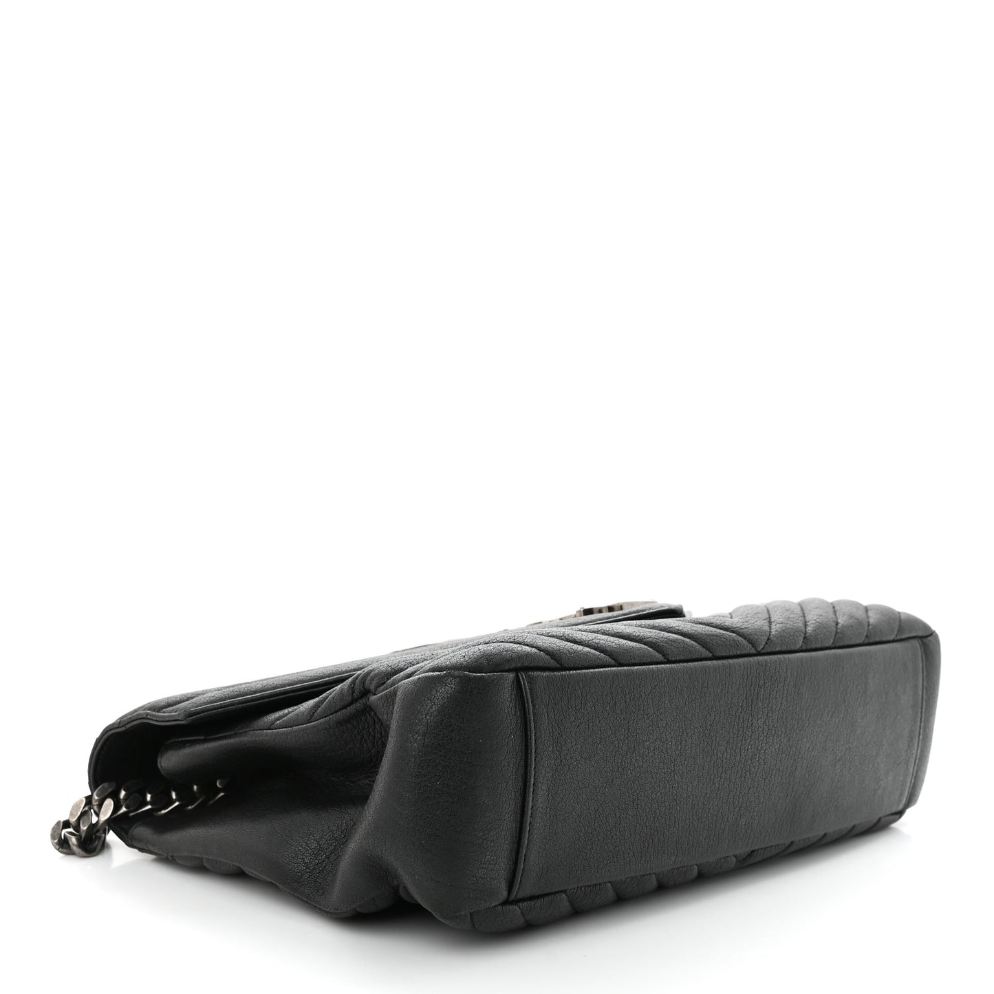 Sheepskin Matelasse Chevron Monogram Large College Satchel Black