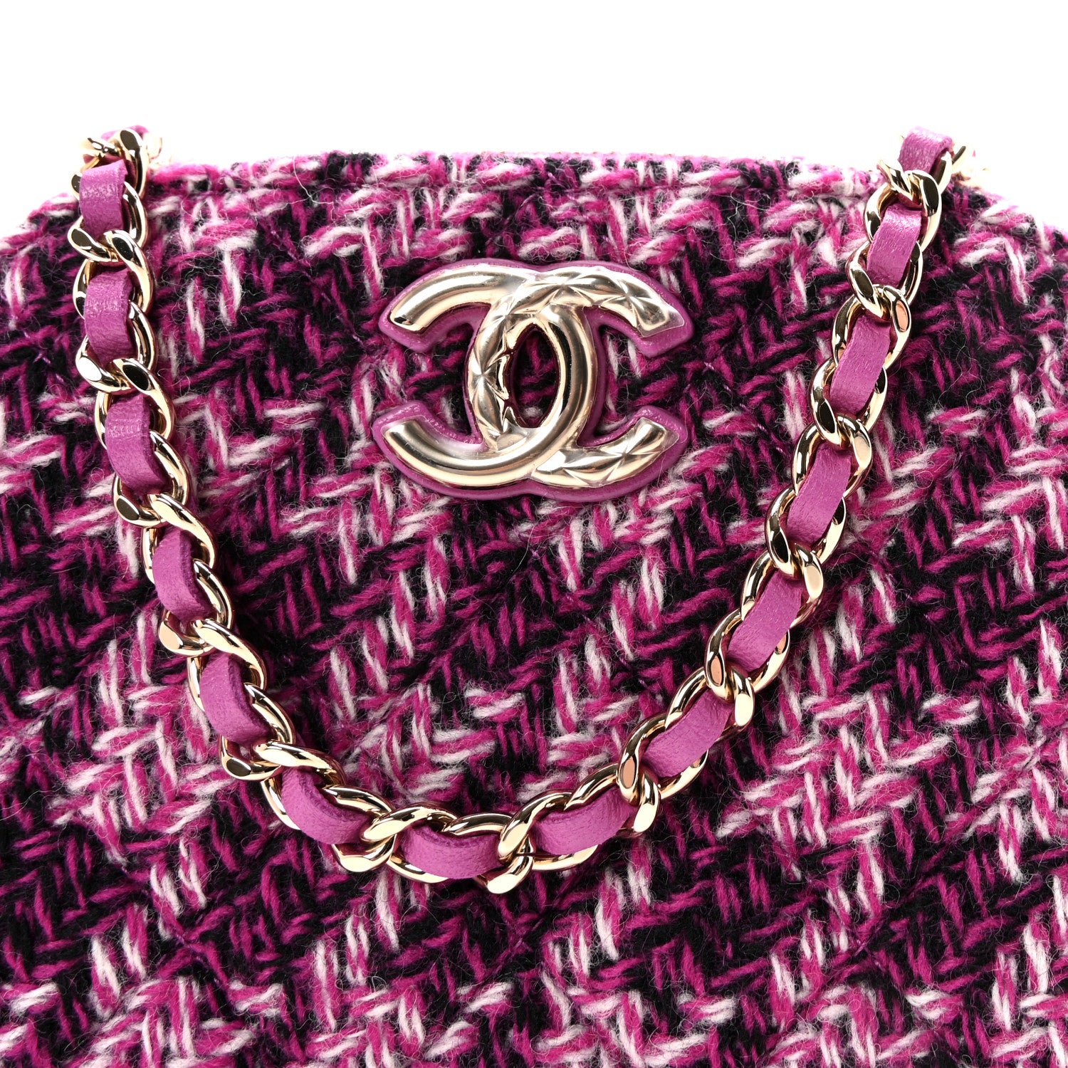 Chanel Tweed Quilted Mini Clutch With Chain Purple 8 of 11