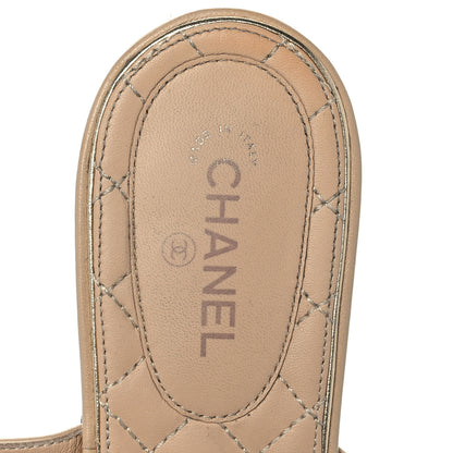 Chanel Lambskin Quilted Pearl CC Thong Sandals 38 Beige 7 of 8
